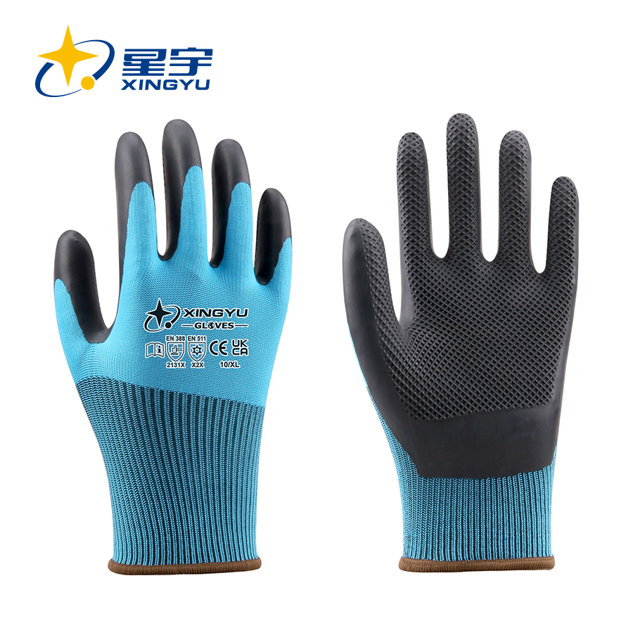 15G Outer Polyester +10G Inner Acrylic Terry Liner ECO-latex Coated Gloves, EN388 2131X, EN511 X2X 